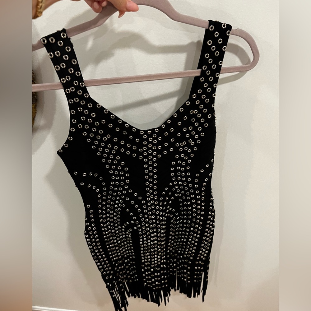 Like New Factory Legerbabe Bandage Black Dress Fringe Bottom - Picture 8 of 8